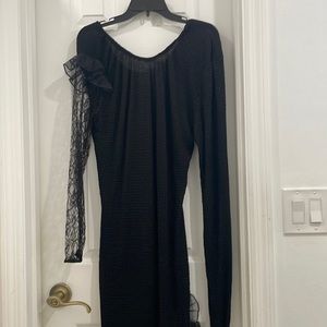 Vintage Long black asymmetrical long sleeve dress from the 80s